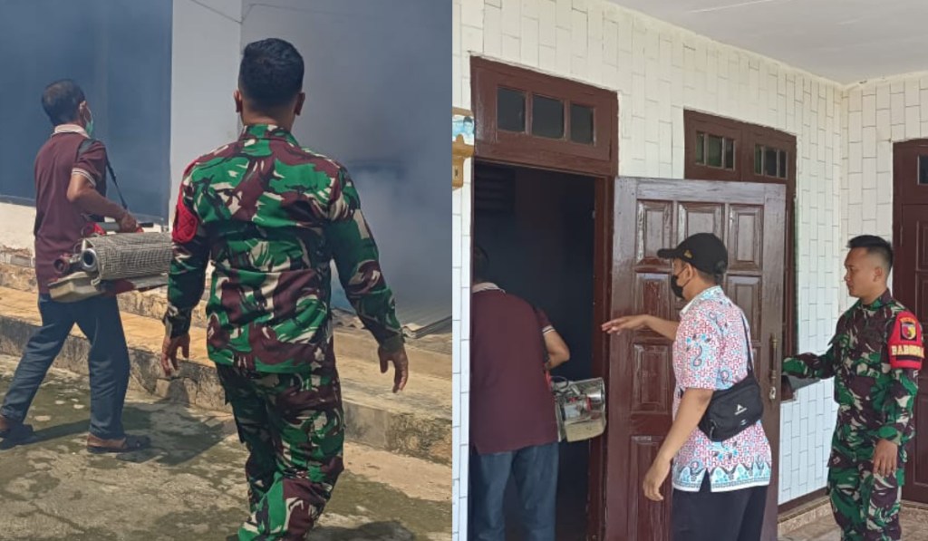 Cegah Penyakit DBD, Babinsa Koramil 0827/12 Dasuk Dampingi Pelaksanaan Fogging