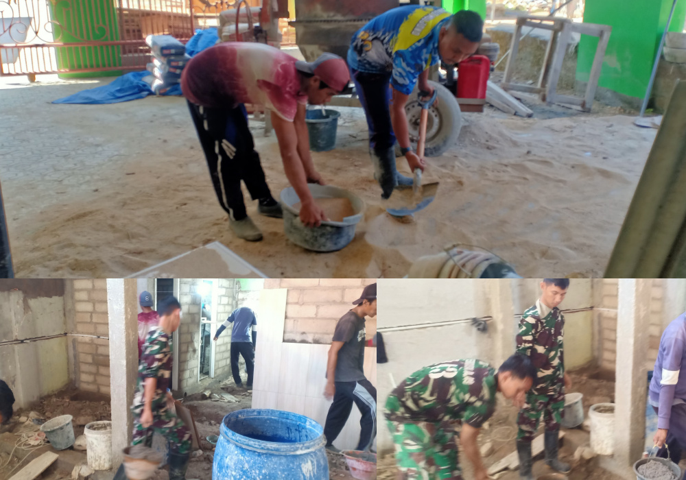 Satgas TMMD Sumenep Siapkan Meterial Pasir Untuk Pemasangan Keramik Lantai&nbsp;MWK